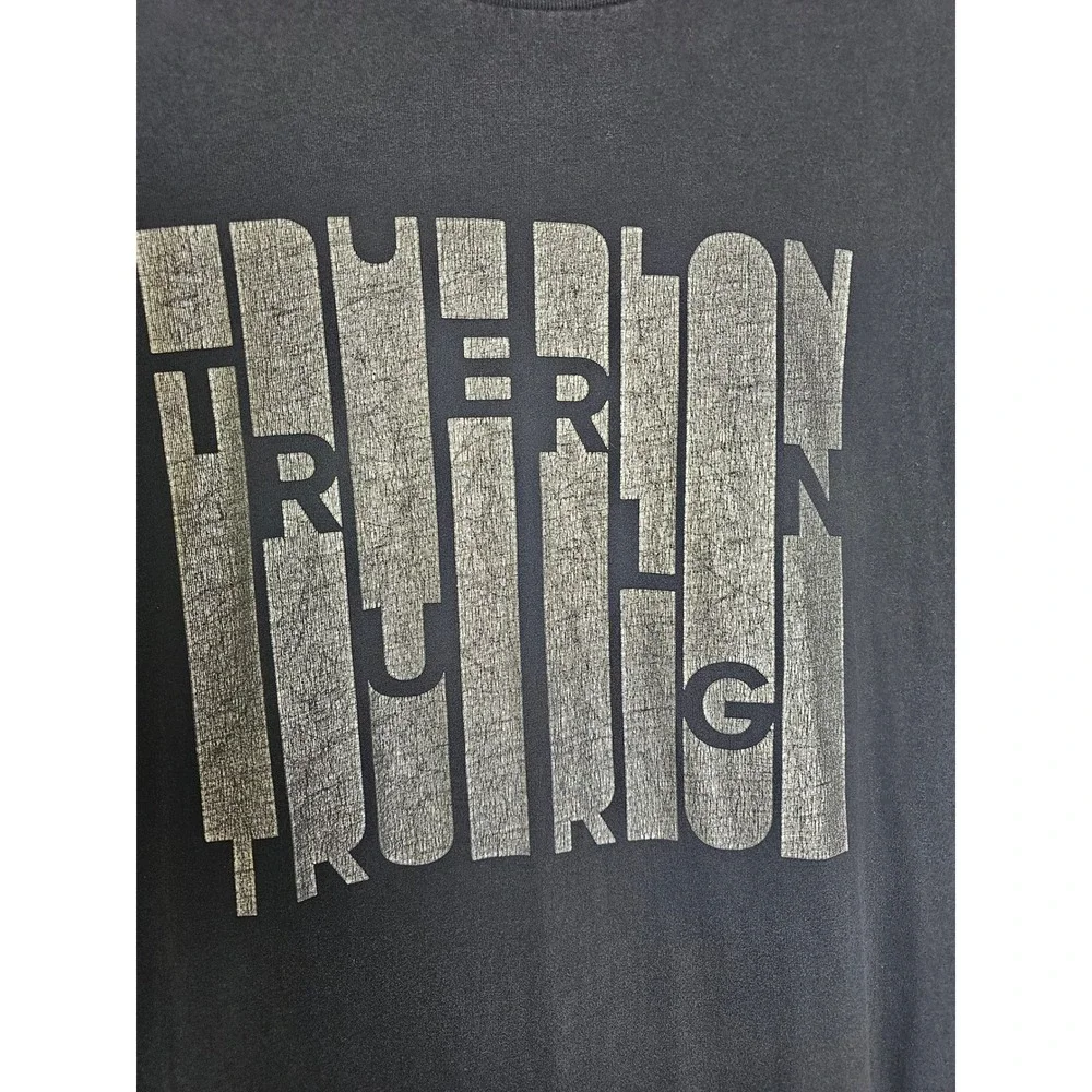 Streetwear True Religion Column Foil Tee Mens Large Black Silver Graphic T-Shirt
